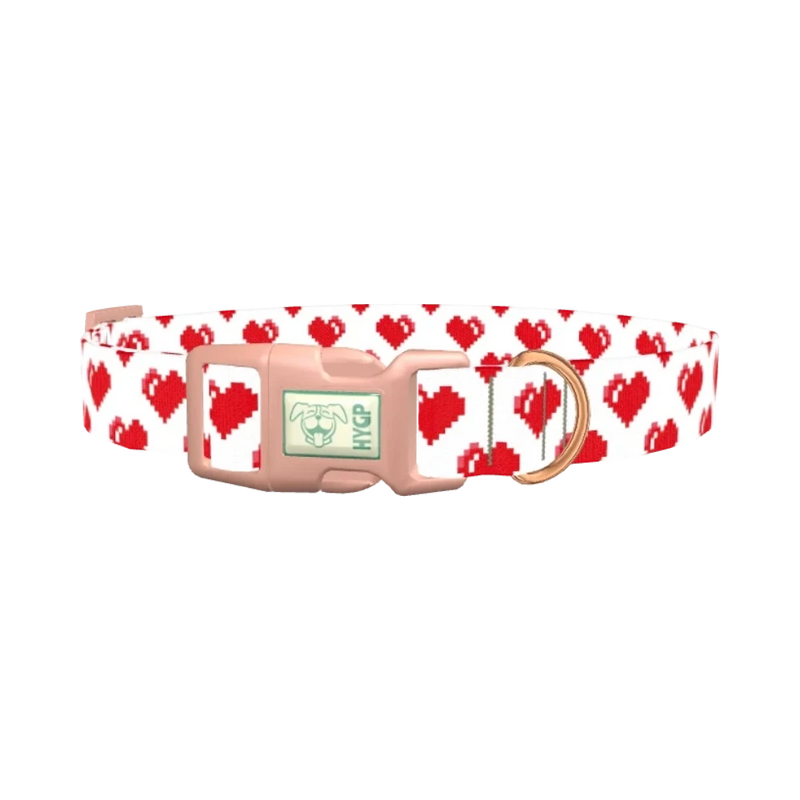 Pixel Heart Dog Collar - plastic rose gold