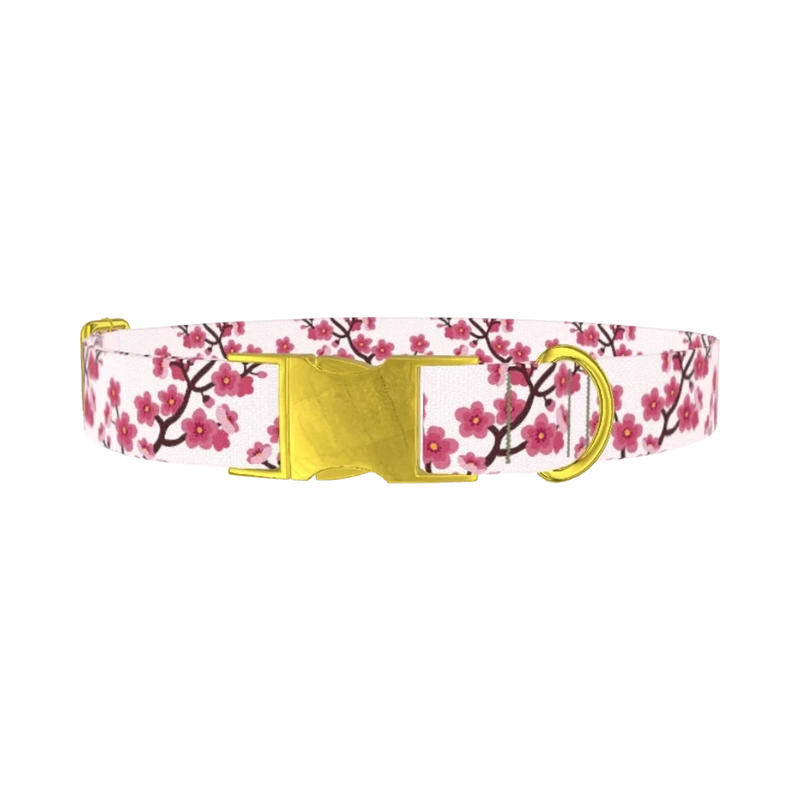 Floral Cherry Blossom Dog Collar - metal gold