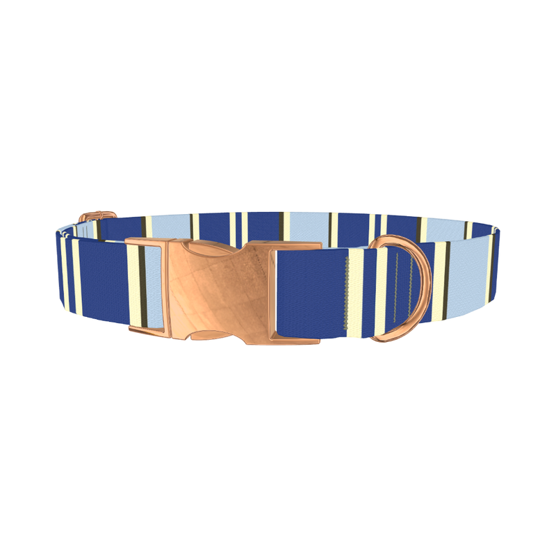 Navy Stripes Dog Collar - metal rose gold