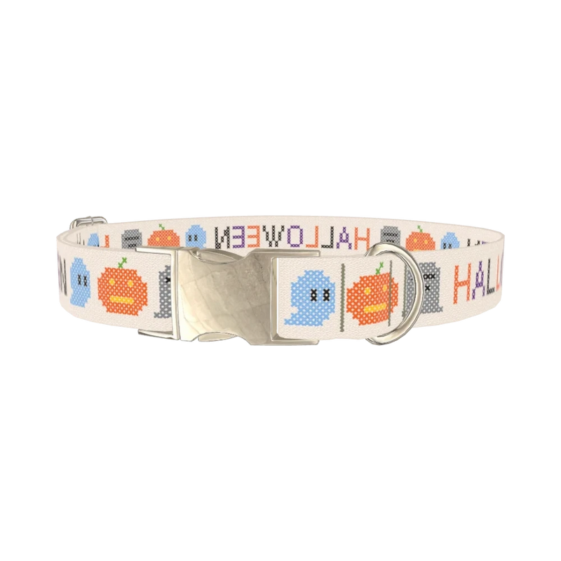 Halloween Embroidery Dog Collar - metal silver