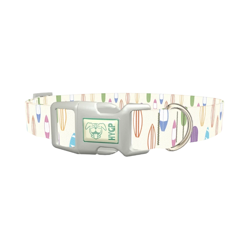 Colorful Surfboard Dog Collar - plastic silver