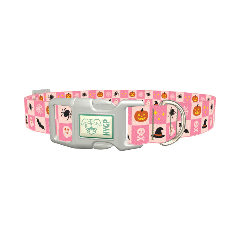 Halloween Tiles Dog Collar - plastic silver
