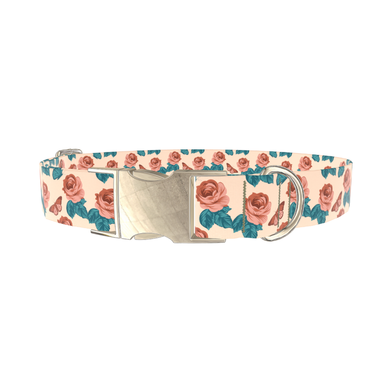 Rose Butterfly Dog Collar - metal silver