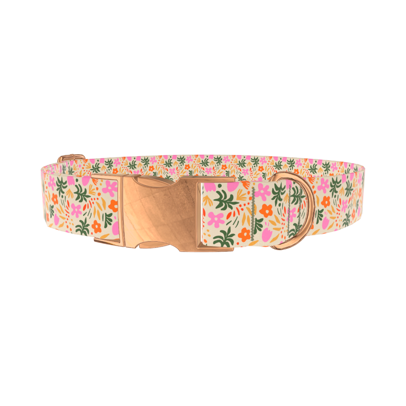 Tropical Floral Dog Collar - metal rose gold