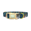 Navy Floral Garden Dog Collar - plastic gold