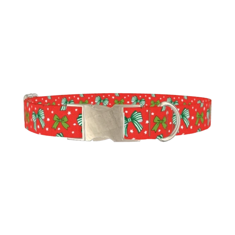 Christmas Bow Dog Collar - metal silver