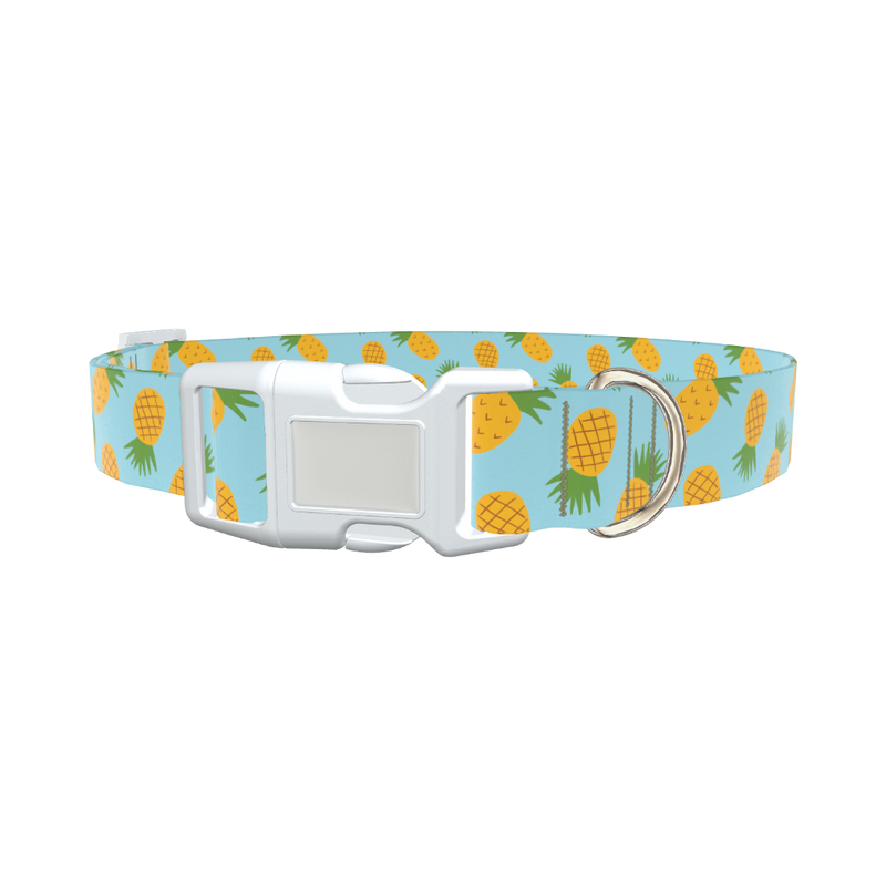 Blue Pineapple Dog Collar - plastic rose gold