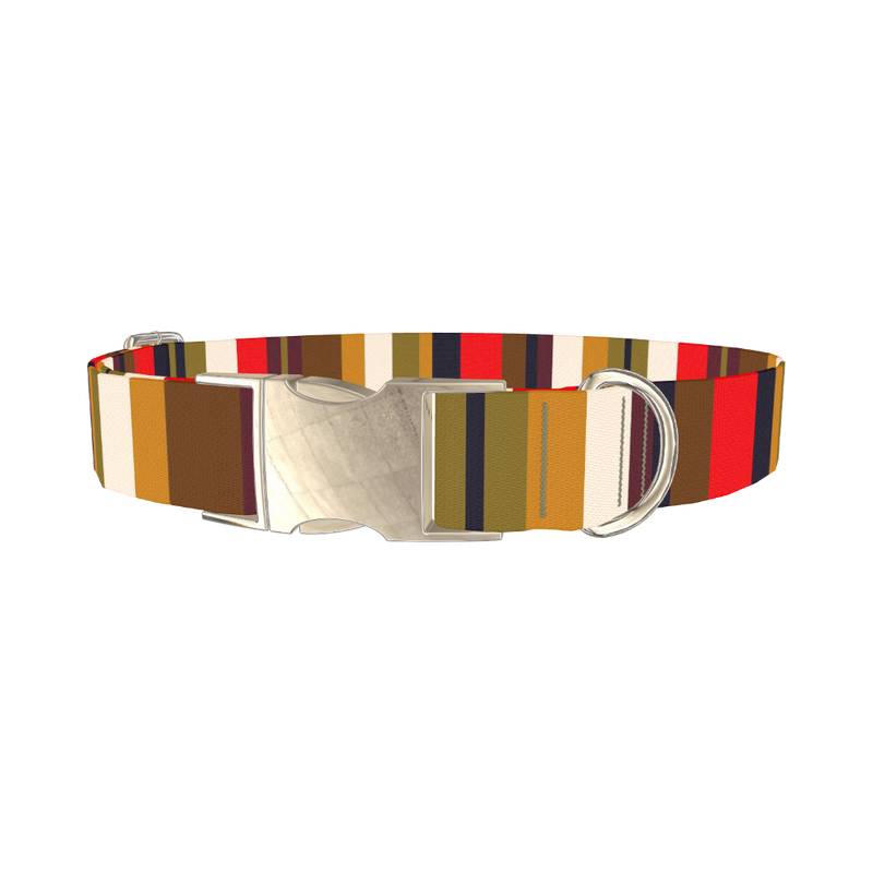 Vintage Stripes Dog Collar - metal silver