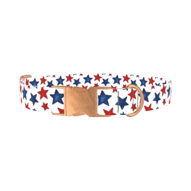 Red Blue Star Pattern Dog Collar - metal rose gold