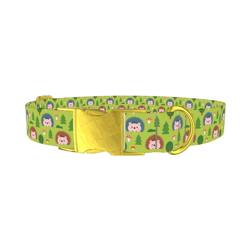 Woodland Hedgehog Dog Collar - metal gold