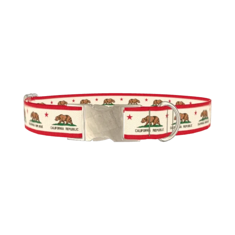 California Republic Flag Dog Collar - metal silver