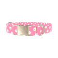 White Daisy Pink Dog Collar - metal silver