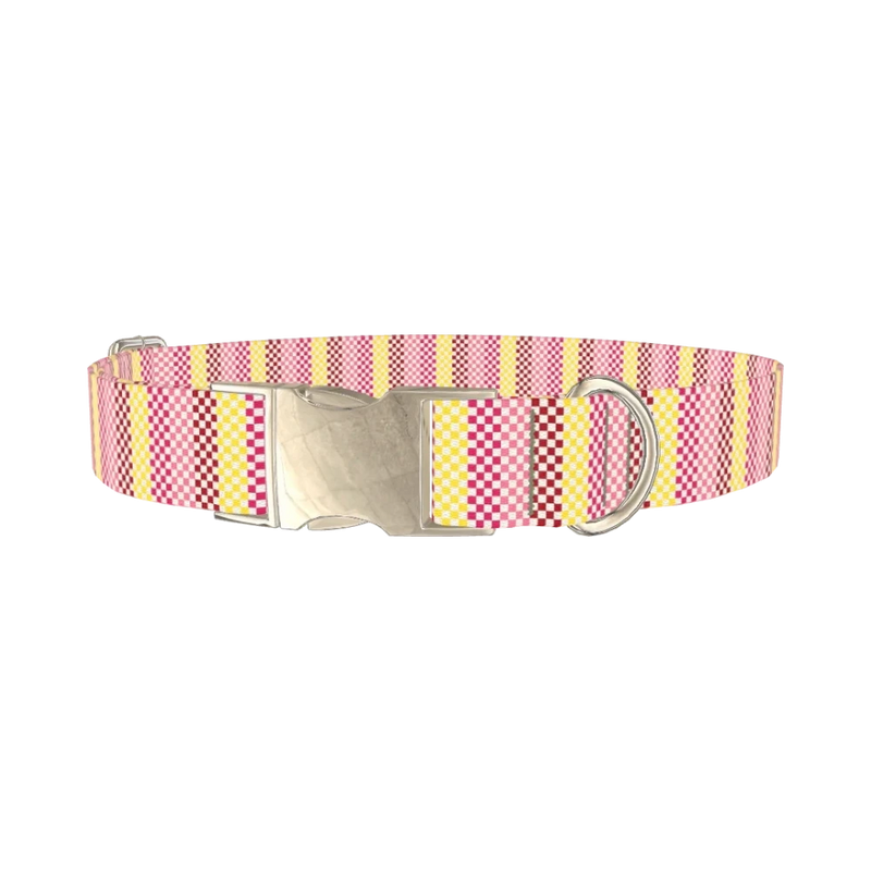 Geometric Checkered Dog Collar - metal silver