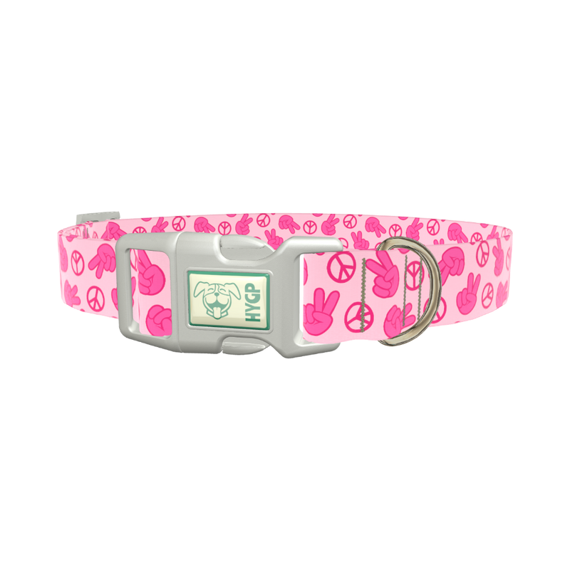 Pink Peace Sign Dog Collar - plastic rose gold