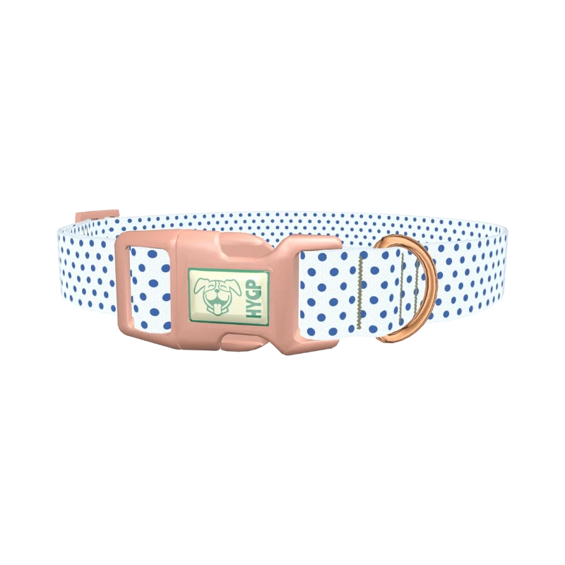 Blue Polka Dot Dog Collar - plastic rose gold