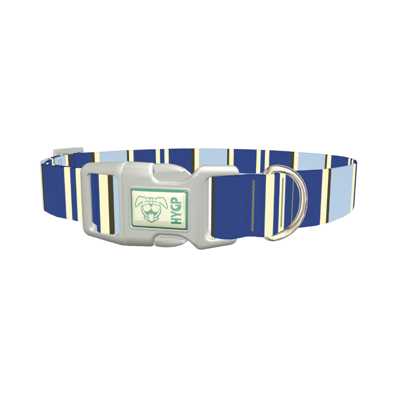 Navy Stripes Dog Collar - plastic silver