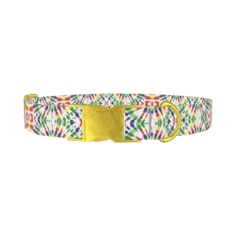 Tie Dye Pattern Dog Collar - metal gold
