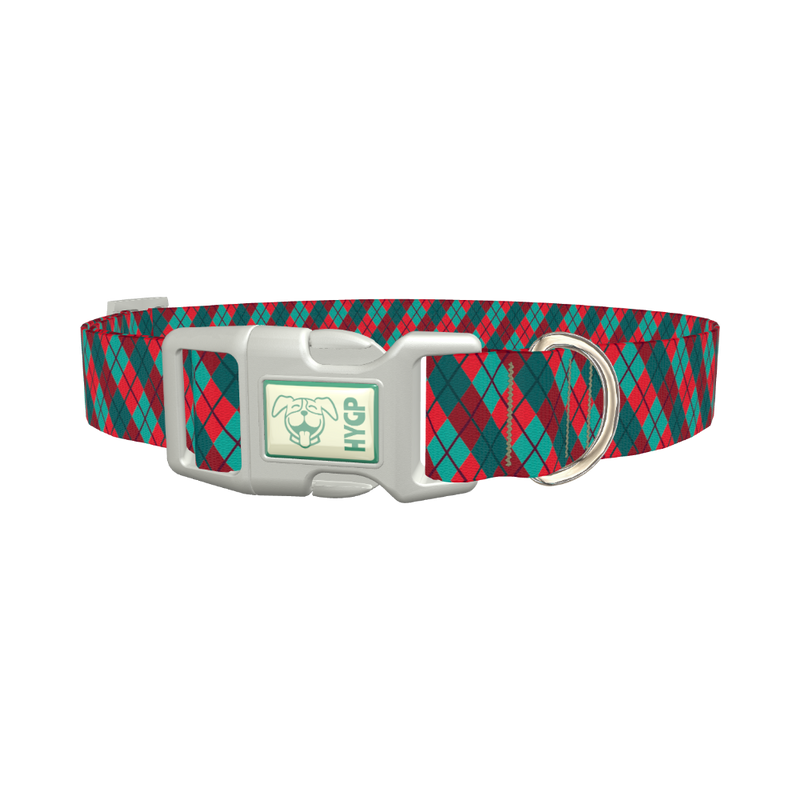 Rhombus Plaid Dog Collar - plastic silver