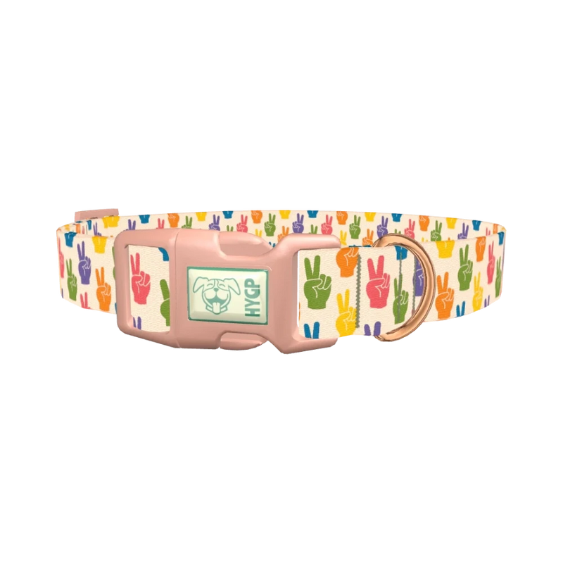Peace Sign Pattern Dog Collar - plastic rose gold