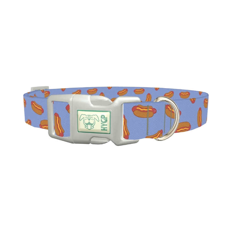 Blue Hotdog Print Dog Collar - plastic silver