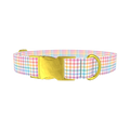 Pastel Gingham Dog Collar - metal gold