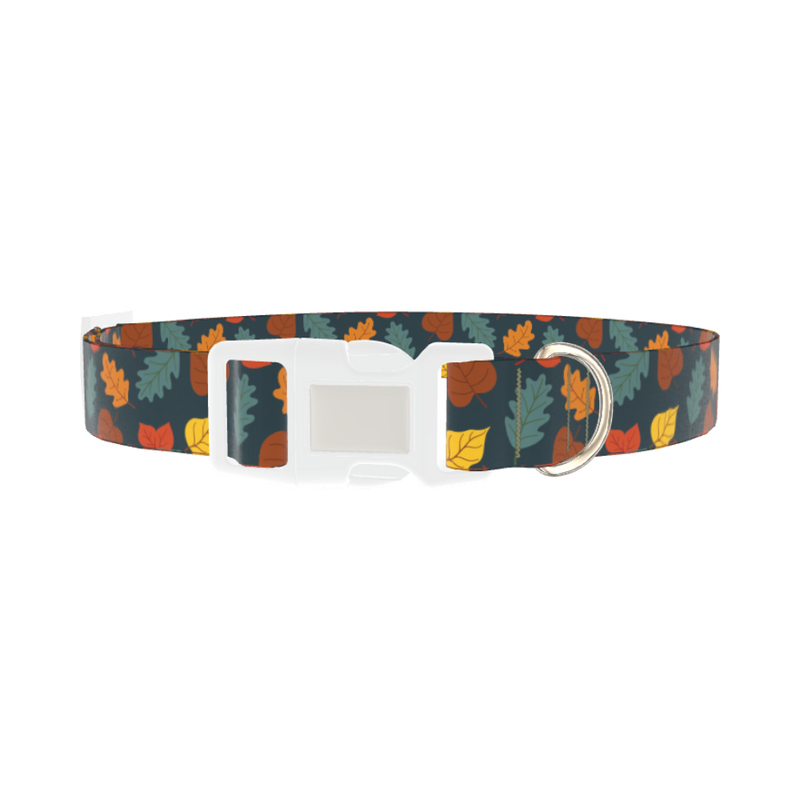 Colorful Leaf Pattern Dog Collar - plastic silver