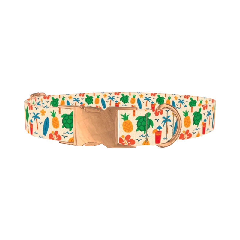 Beach Turtle Dog Collar - metal rose gold