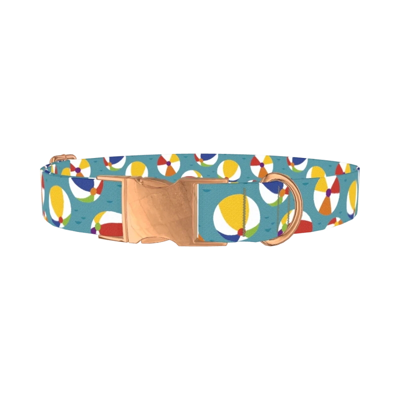 Colorful Beach Ball Pattern Dog Collar - metal rose gold