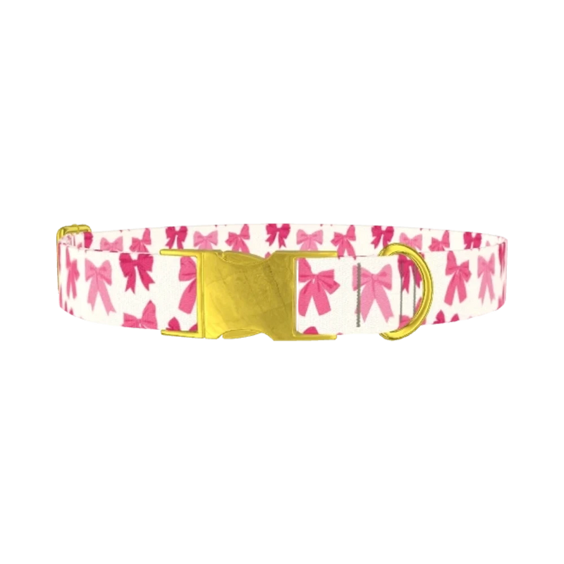 Pink Bow Dog Collar - metal gold
