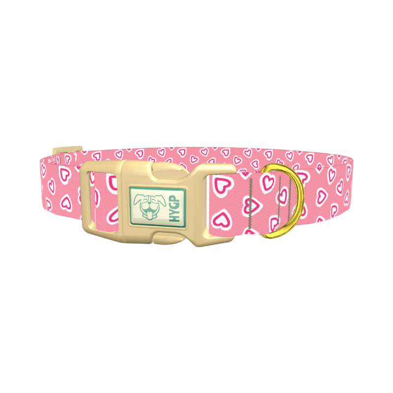 Pink Graphic Heart Dog Collar - plastic gold