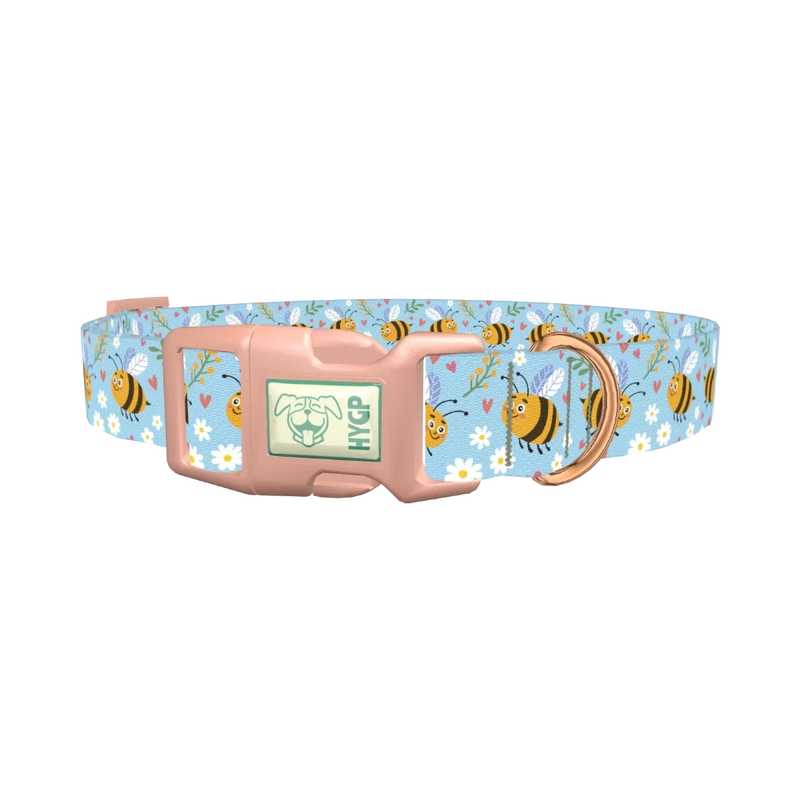 Bees and Hearts Dog Collar - plastic rose gold