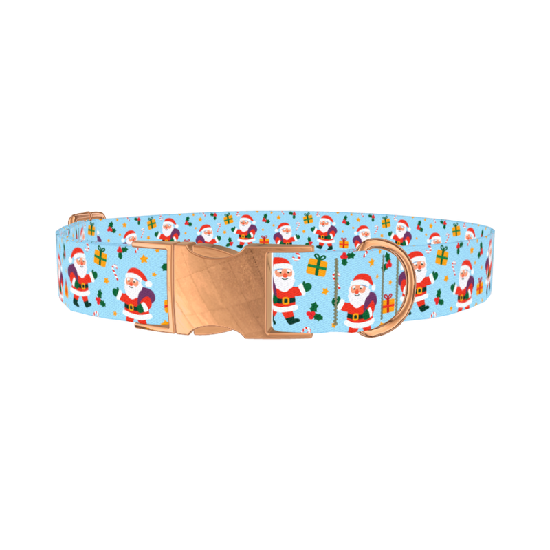 Christmas Santa Stars Dog Collar - metal rose gold