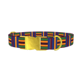 Azure Brown Green Stripe Dog Collar - metal gold