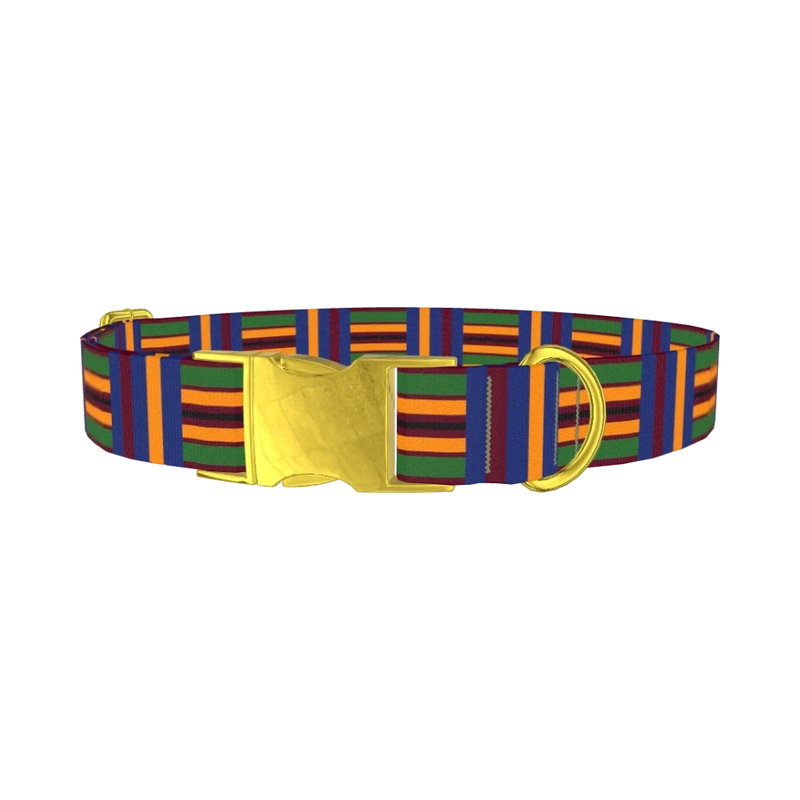 Azure Brown Green Stripe Dog Collar - metal gold