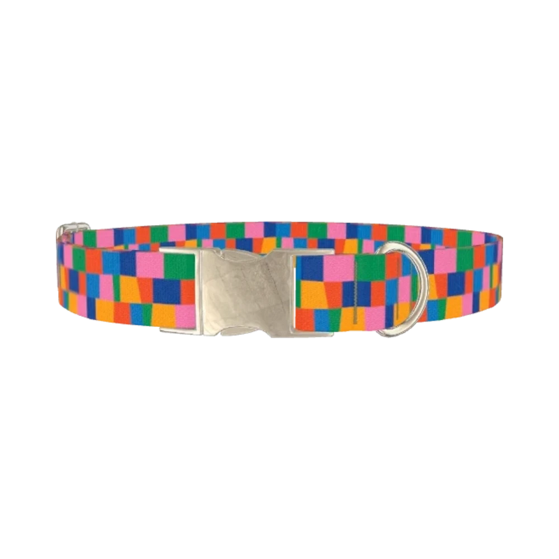 Geometric Rectangle Dog Collar - metal silver
