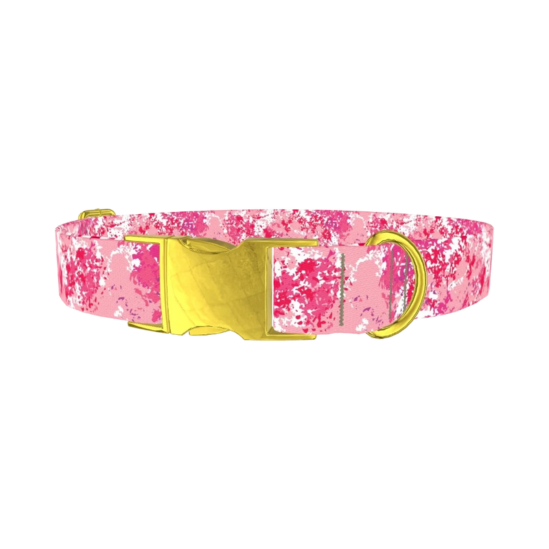 Pink Paint Splatter Dog Collar - metal gold