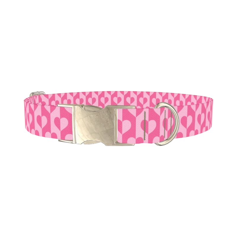 Pink Half Heart Dog Collar - metal silver