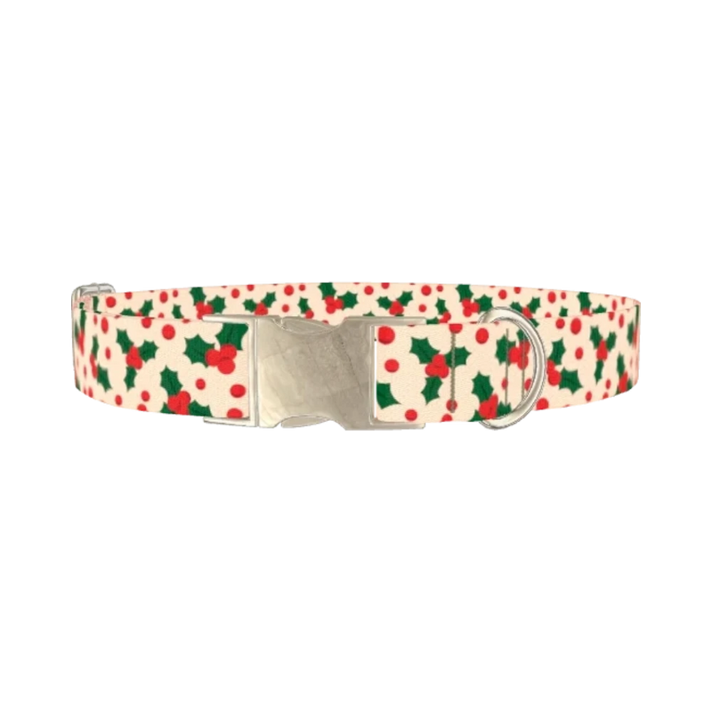 Christmas Holly Dog Collar - metal silver