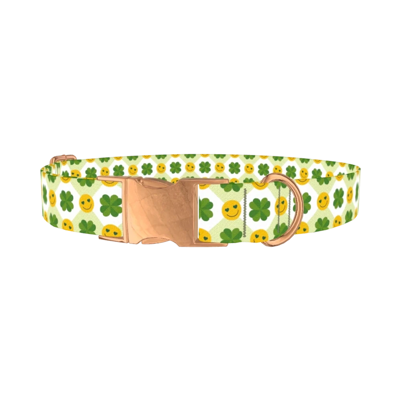 St. Patrick's Smiley Dog Collar - metal rose gold