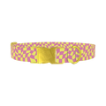 Pink Wavy Check Dog Collar - metal gold