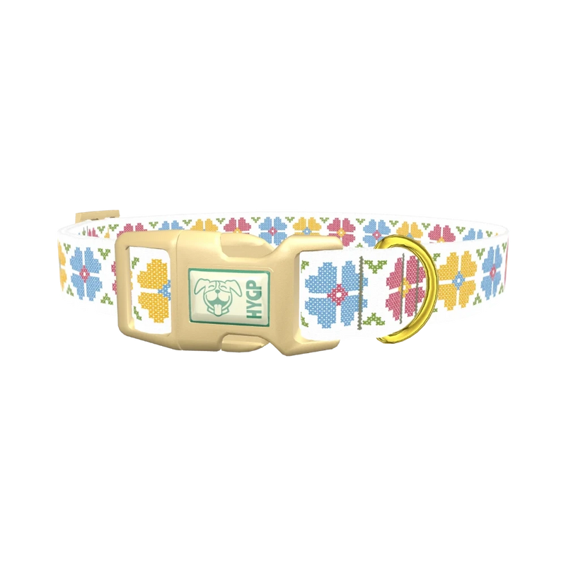 Floral Embroidery Dog Collar - plastic gold
