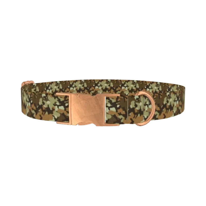 Brown Camouflage Dog Collar - metal rose gold