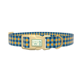 Yellow Blue Checkered Dog Collar - plastic silver