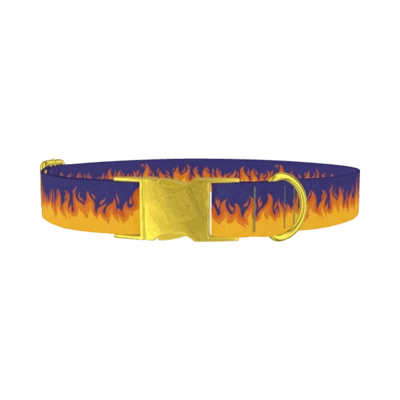 Flame Pattern Dog Collar - metal gold