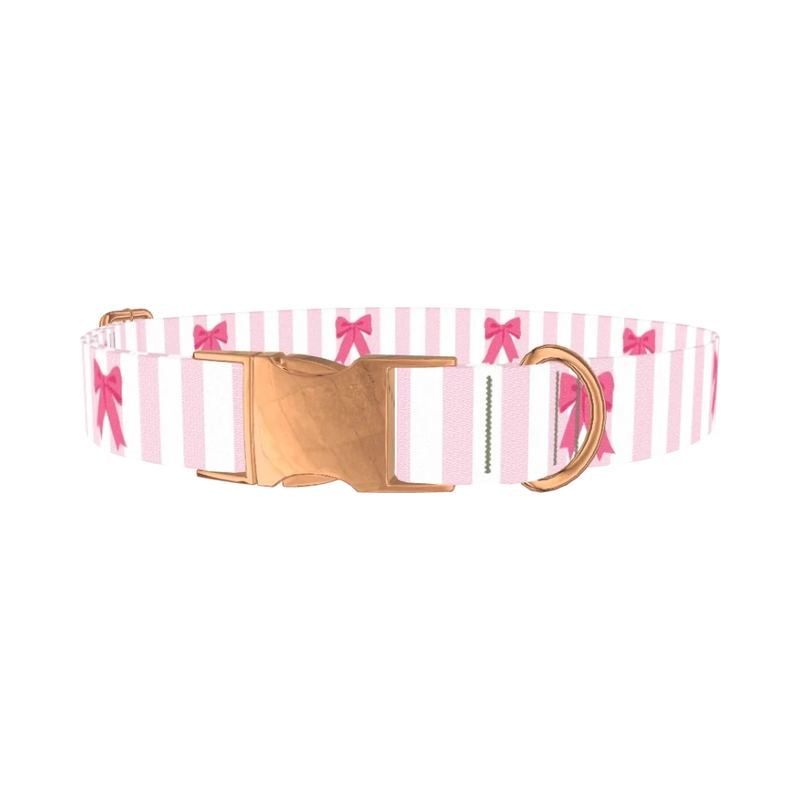 Striped Bow Dog Collar - metal rose gold