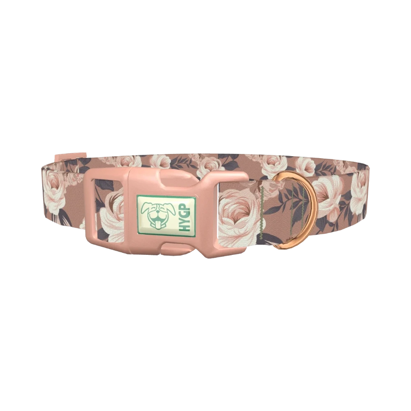 Floral Roses Dog Collar - plastic rose gold