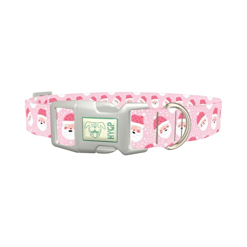Pink Santa Pattern Dog Collar - plastic silver