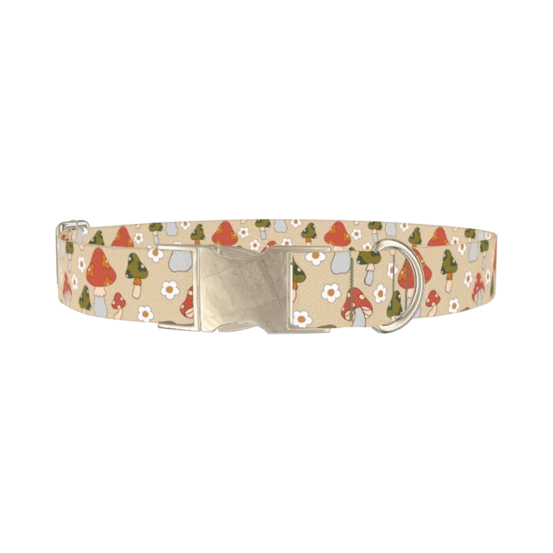 Mushroom and Daisy Dog Collar - metal silver