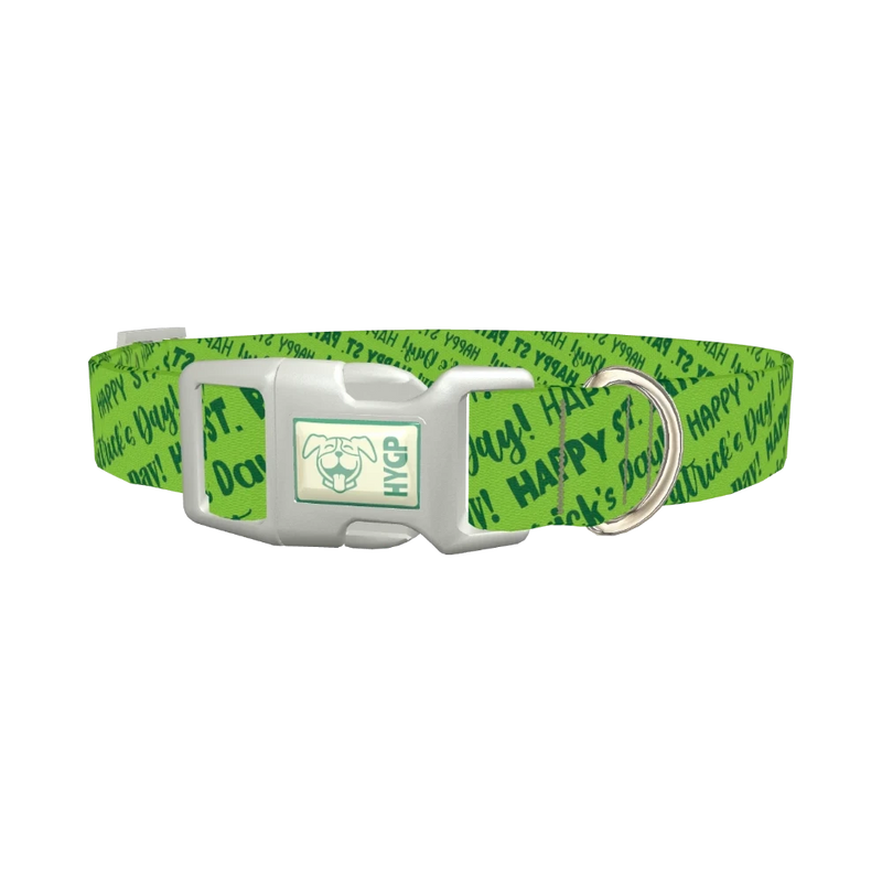 Green St. Patrick's Text Dog Collar - plastic silver