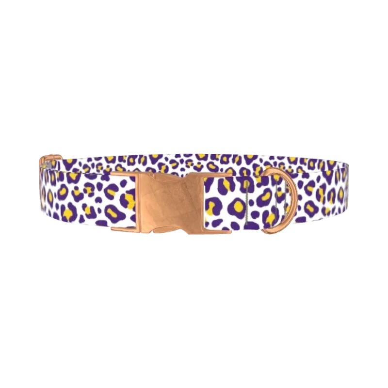 Leopard Print Dog Collar - metal rose gold
